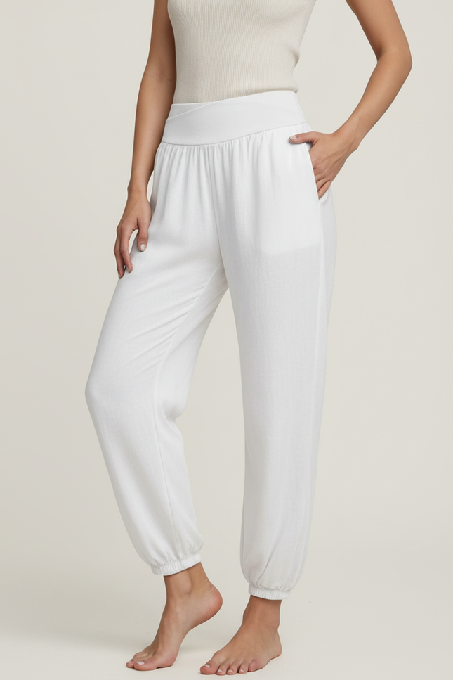 Pantalon Baggy Blanc Fluide Ample Yoga Confortable - Viscose