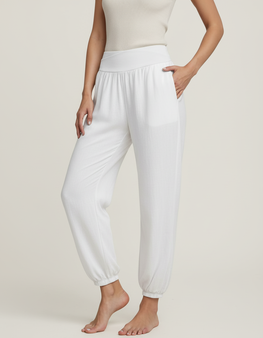 Pantalon Baggy Blanc Fluide Ample Yoga Confortable - Viscose