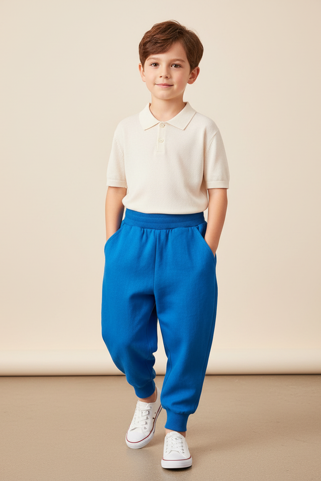 Pantalon Baggy Bleu Roi Molletonné Ample Sport Enfant