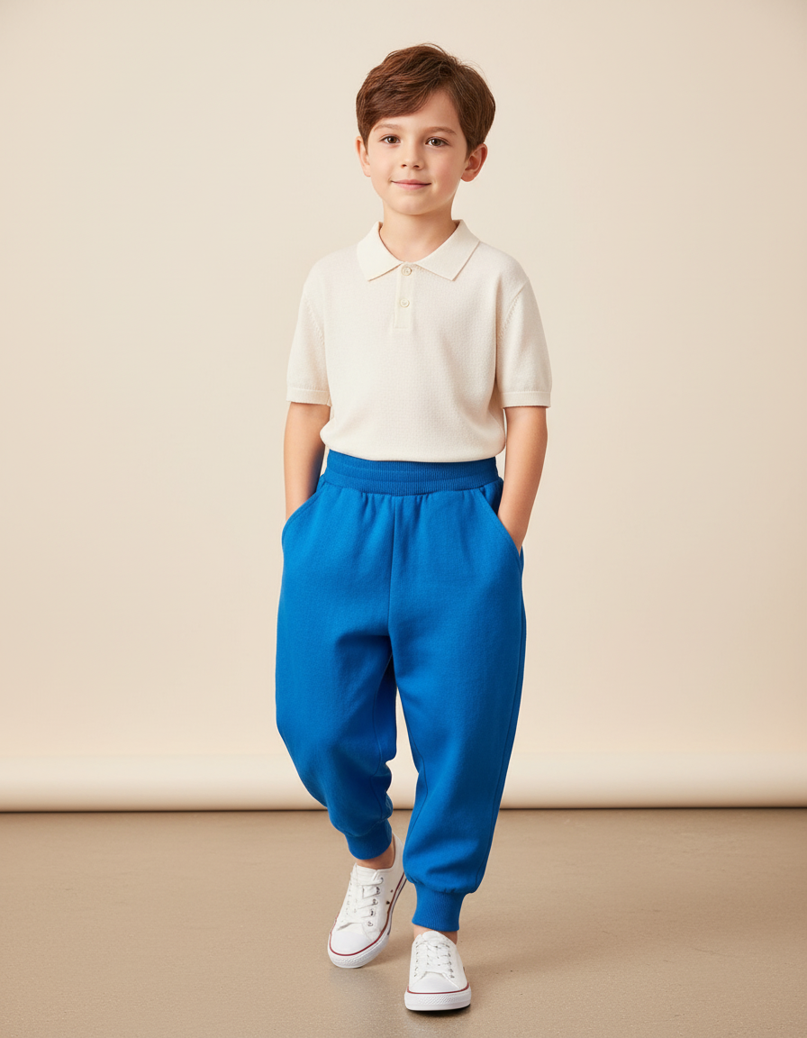 Pantalon Baggy Bleu Roi Molletonné Ample Sport Enfant
