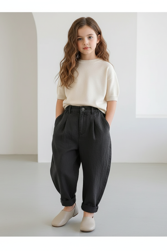 Pantalon Baggy Noir Ample Coton Casual Fille - Toile