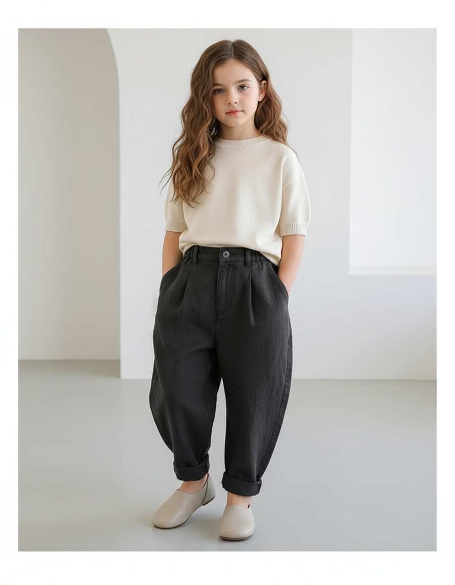 Pantalon Baggy Noir Ample Coton Casual Fille - Toile