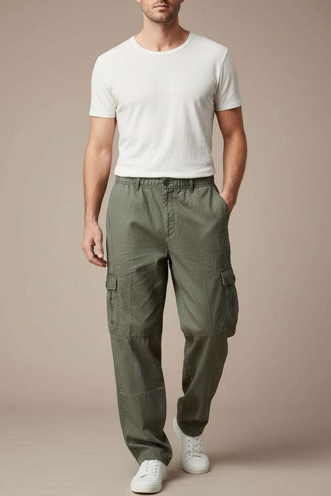 Pantalon Baggy Vert Kaki Coton Cargo Ample