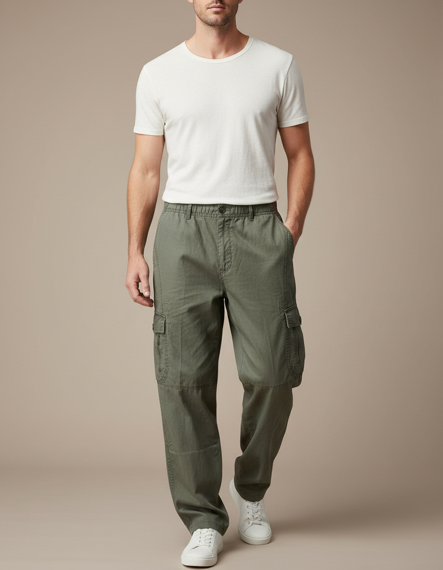 Pantalon Baggy Vert Kaki Coton Cargo Ample