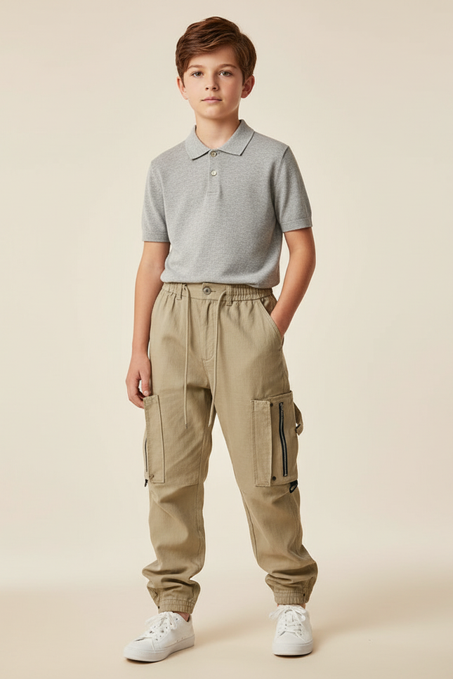 Pantalon Baggy Kaki Cargo Ample Coton Enfant Style Urbain