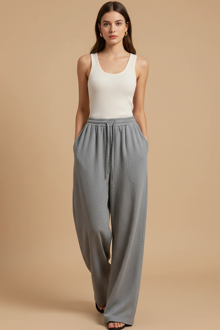Pantalon Baggy Gris Ample Molletonné Décontracté Fluide