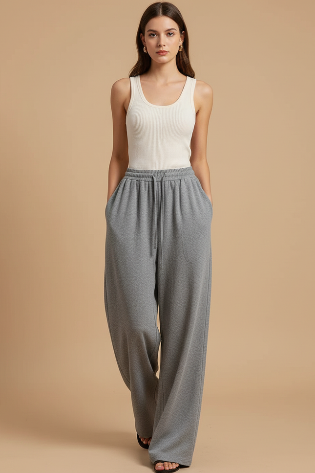 Pantalon Baggy Gris Ample Molletonné Décontracté Fluide