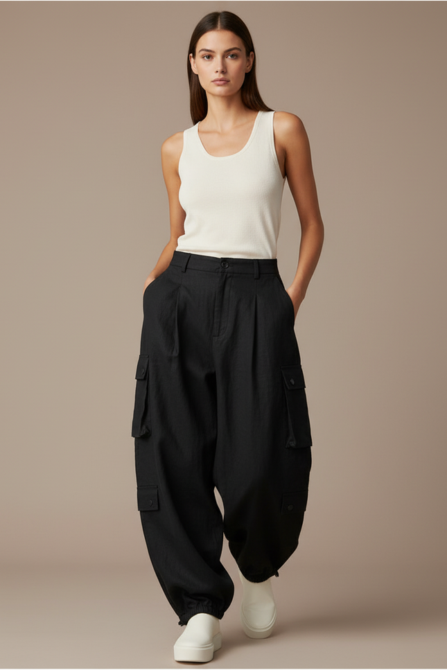 Pantalon Baggy Noir Ample Cargo Femme - Lin