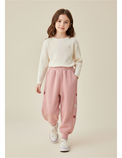 Pantalon Baggy Rose Velours Lapin Cœurs Hiver - Molleton