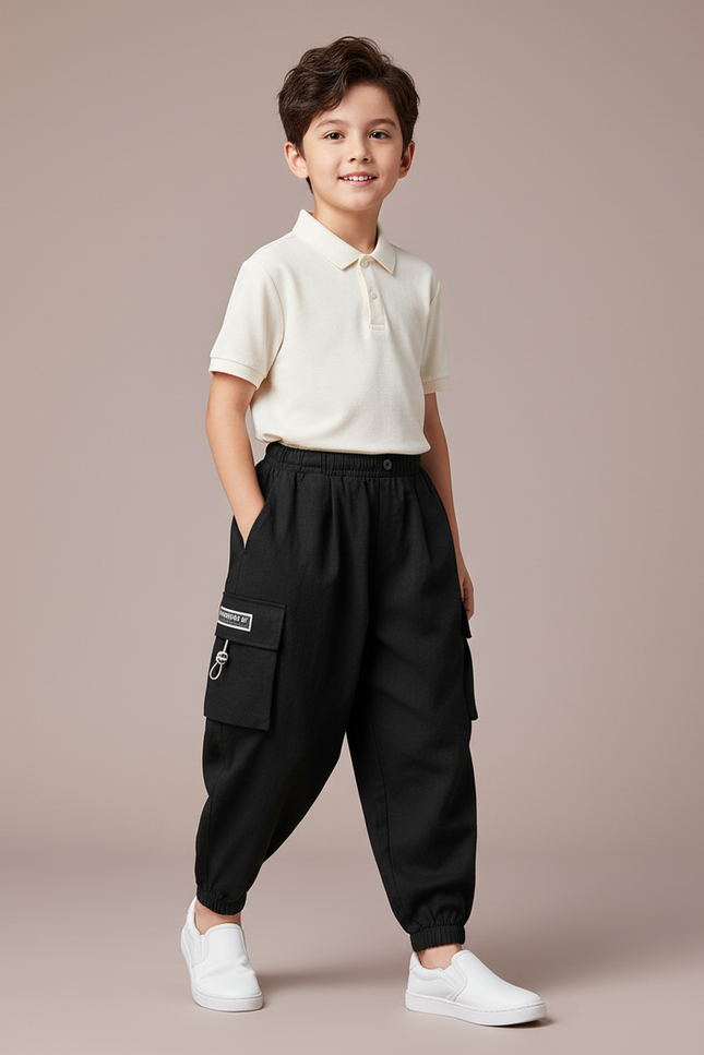 Pantalon Baggy Noir Cargo Ample Décontracté Garçon - Toile