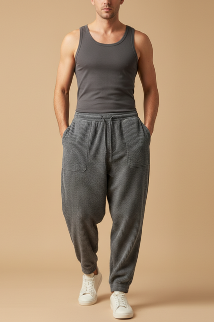 Pantalon Velours Baggy Homme - Gris Cordé