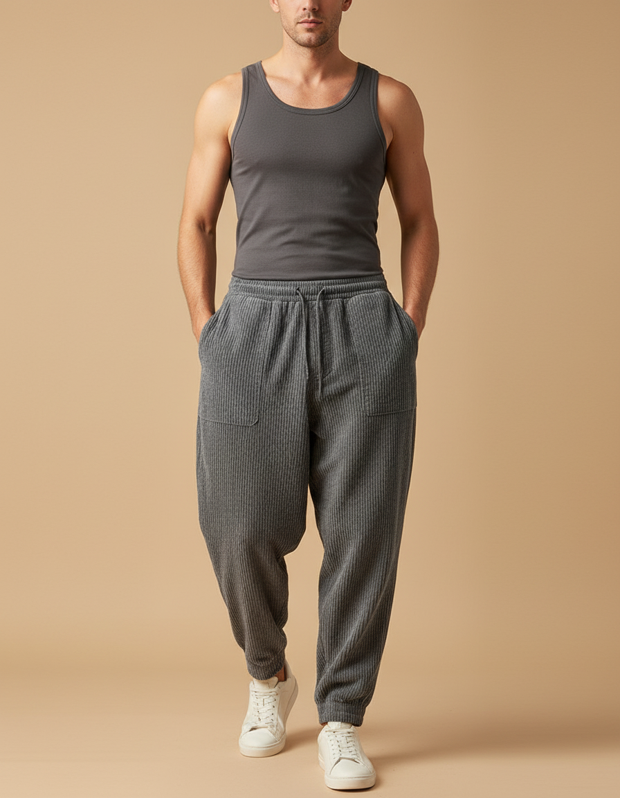 Pantalon Velours Baggy Homme - Gris Cordé