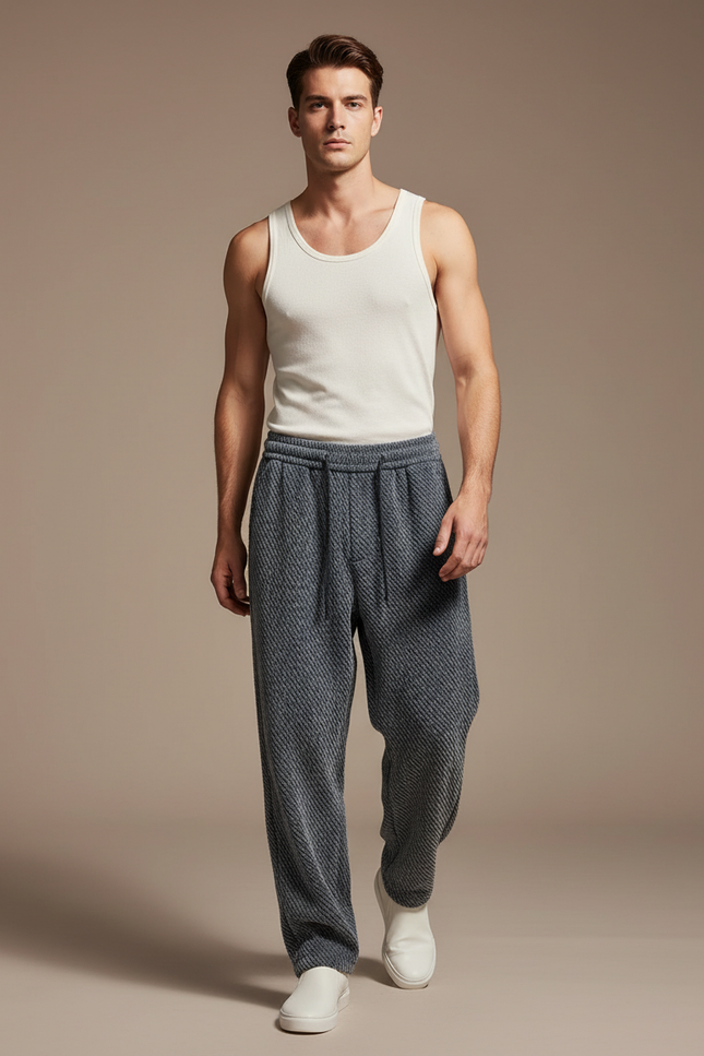 Pantalon Baggy Gris Texturé Décontracté Ample Homme - Maille