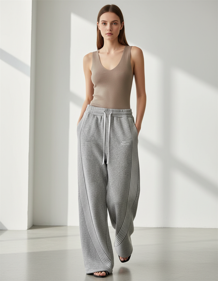 Pantalon Baggy Gris Ample Rayures Blanches Cordon - Molleton