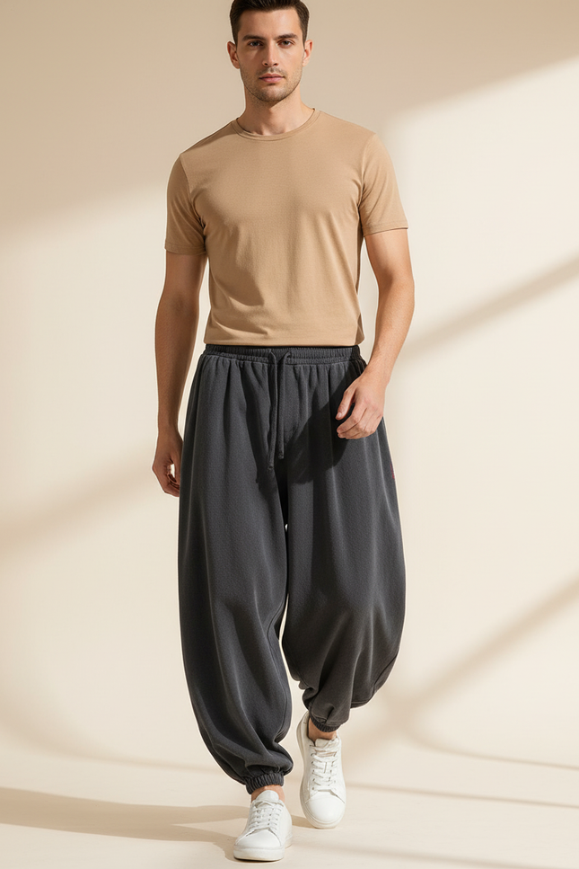 Pantalon Baggy Gris Foncé Ample Molleton Décontracté Homme