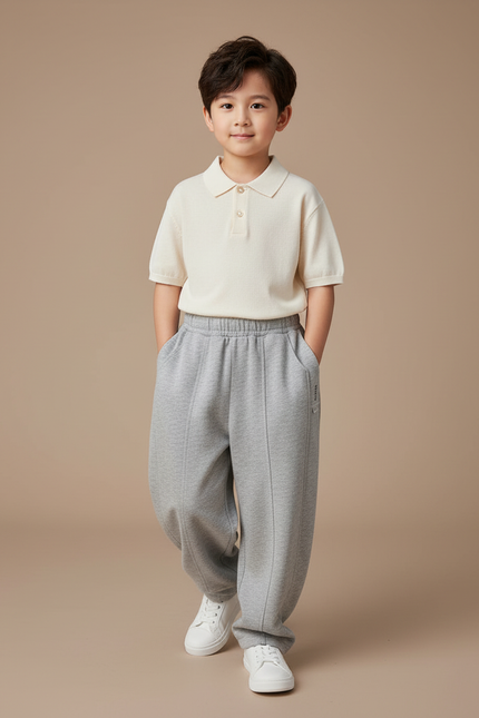 Pantalon Baggy Gris Molleton Ample Garçon Décontracté Confortable