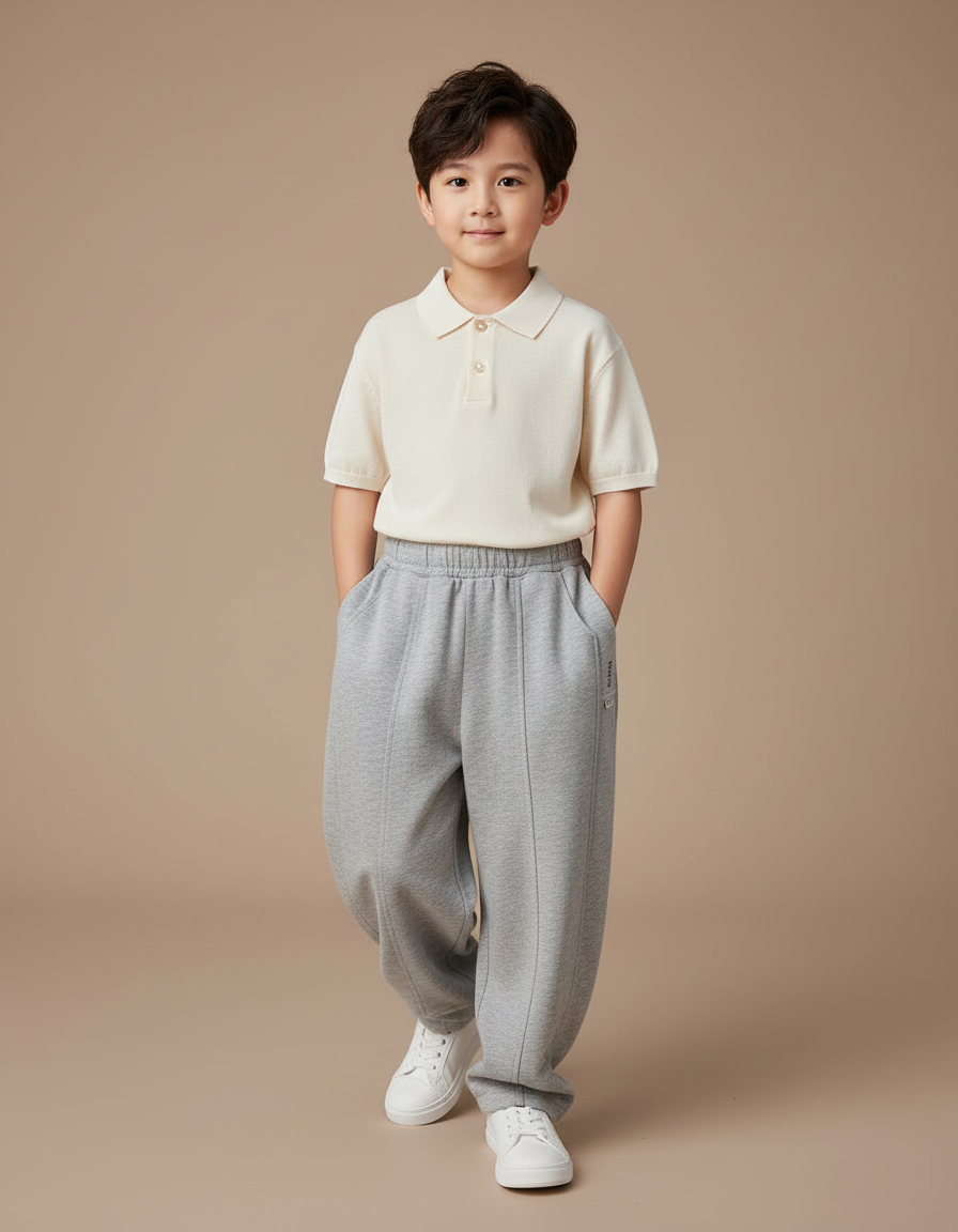 Pantalon Baggy Gris Molleton Ample Garçon Décontracté Confortable