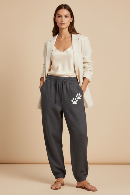 Pantalon Baggy Gris Coton Patte Chat Confortable - Molleton