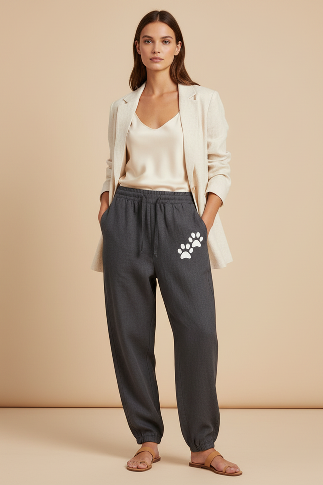 Pantalon Baggy Gris Coton Patte Chat Confortable - Molleton