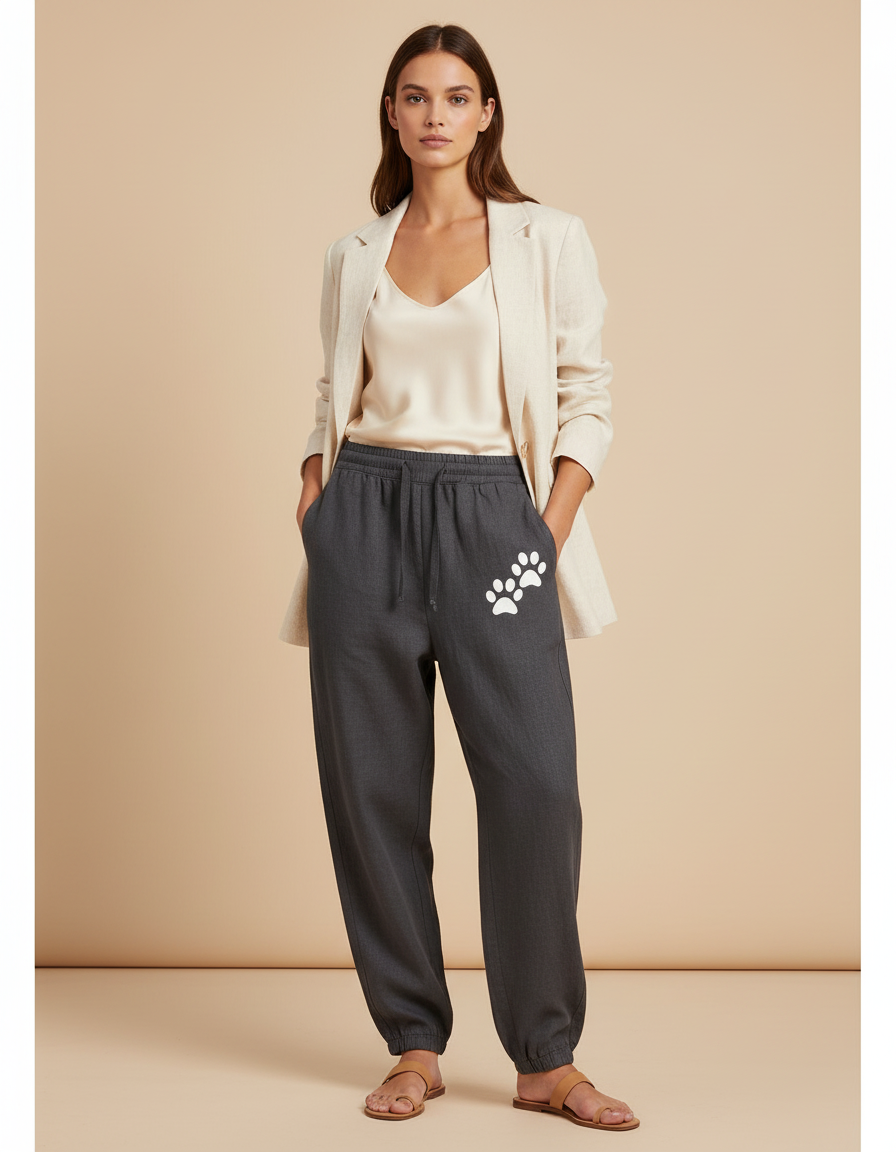 Pantalon Baggy Gris Coton Patte Chat Confortable - Molleton