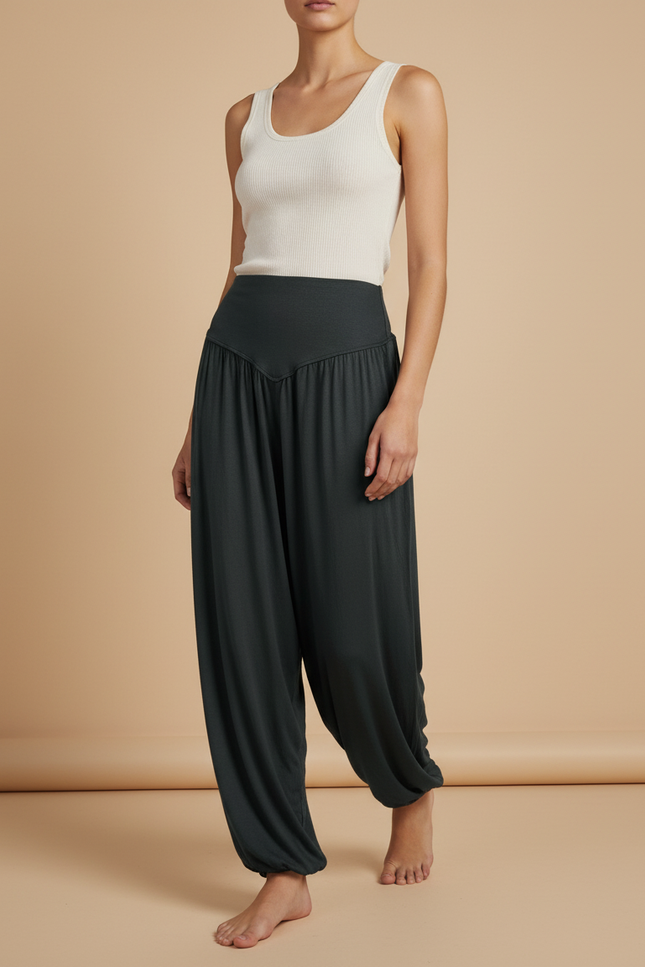 Pantalon Baggy Vert Ample Fluide Confortable Femme - Viscose