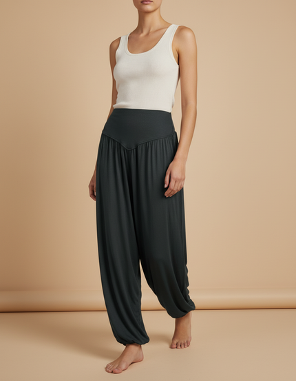 Pantalon Baggy Vert Ample Fluide Confortable Femme - Viscose