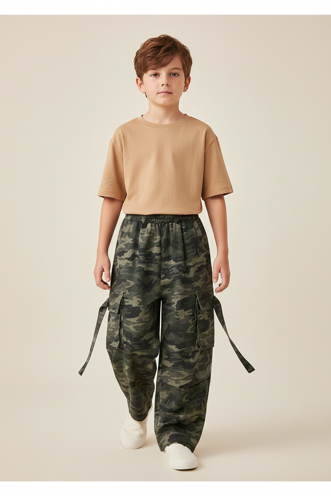 Pantalon Baggy Camouflage Cargo Ample Garçon - Imprimé Molleton