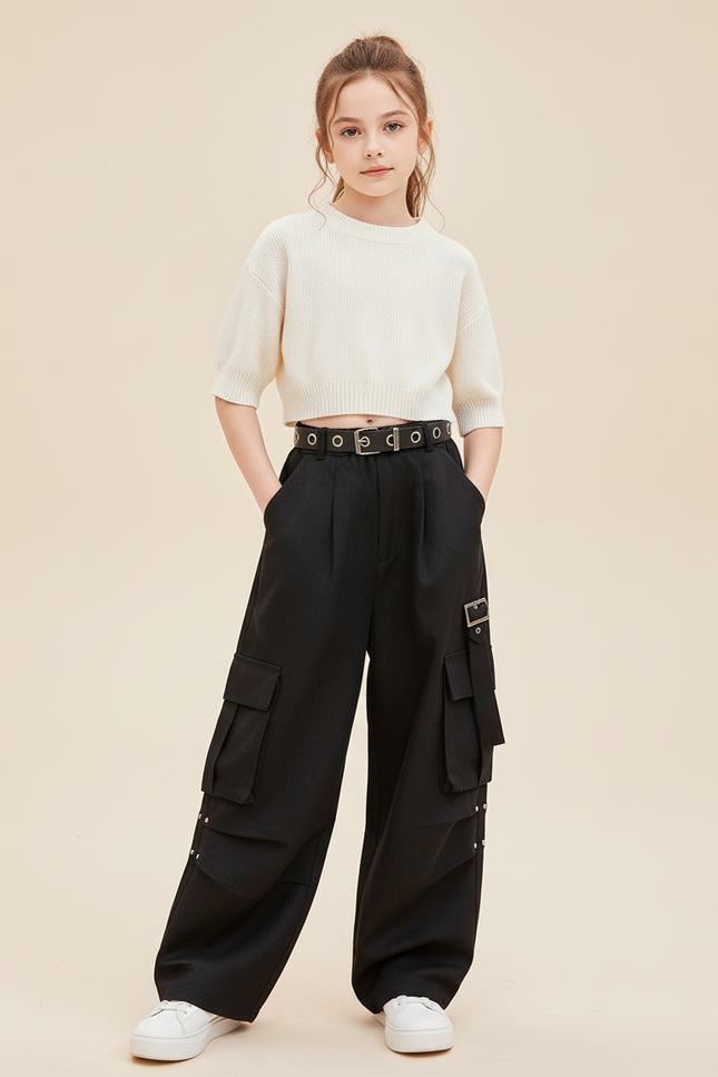 Pantalon Baggy Noir Cargo Ample Streetwear Fille - Gabardine