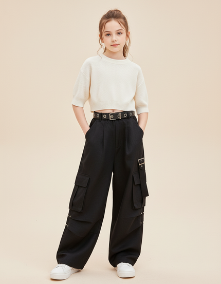 Pantalon Baggy Noir Cargo Ample Streetwear Fille - Gabardine