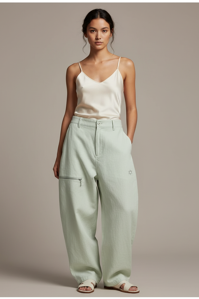 Pantalon Baggy Vert Menthe Ample Décontracté Fluide - Toile