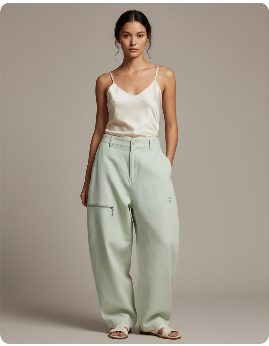 Pantalon Baggy Vert Menthe Ample Décontracté Fluide - Toile