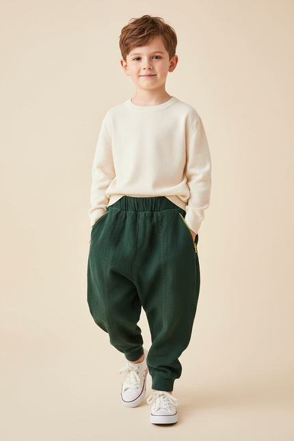 Pantalon Baggy Vert Ample Coton Enfant Décontracté - Toile