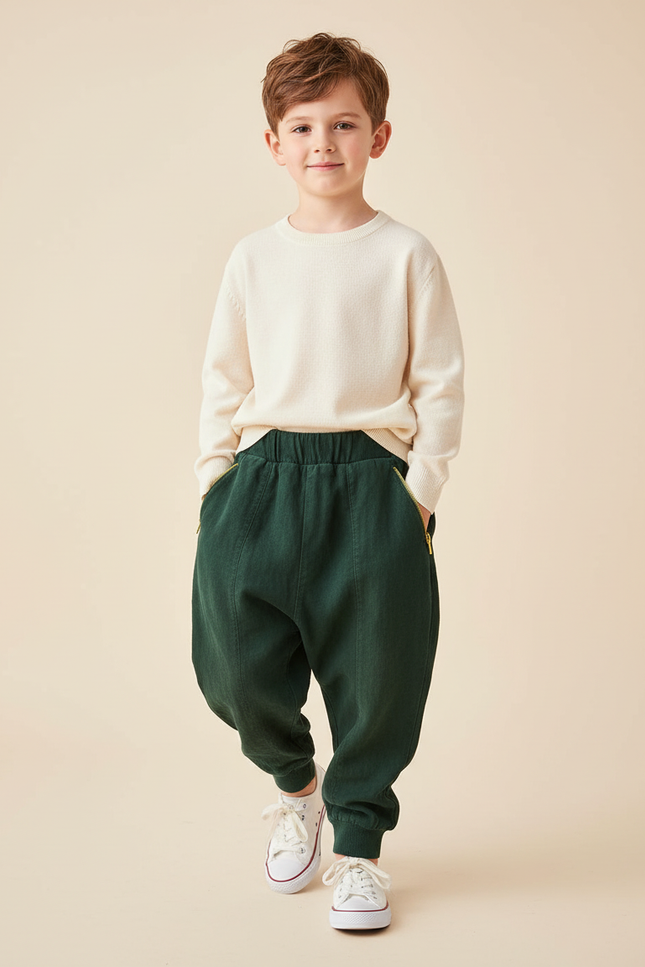 Pantalon Baggy Vert Ample Coton Enfant Décontracté - Toile