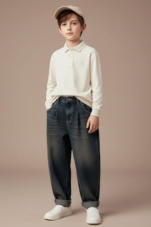 Pantalon Baggy Jean Denim Bleu Ample Garçon
