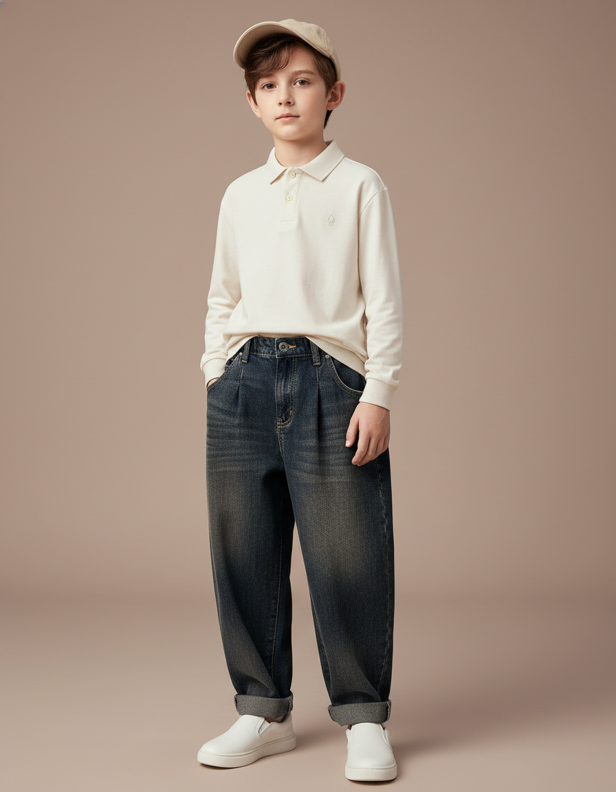 Pantalon Baggy Jean Denim Bleu Ample Garçon