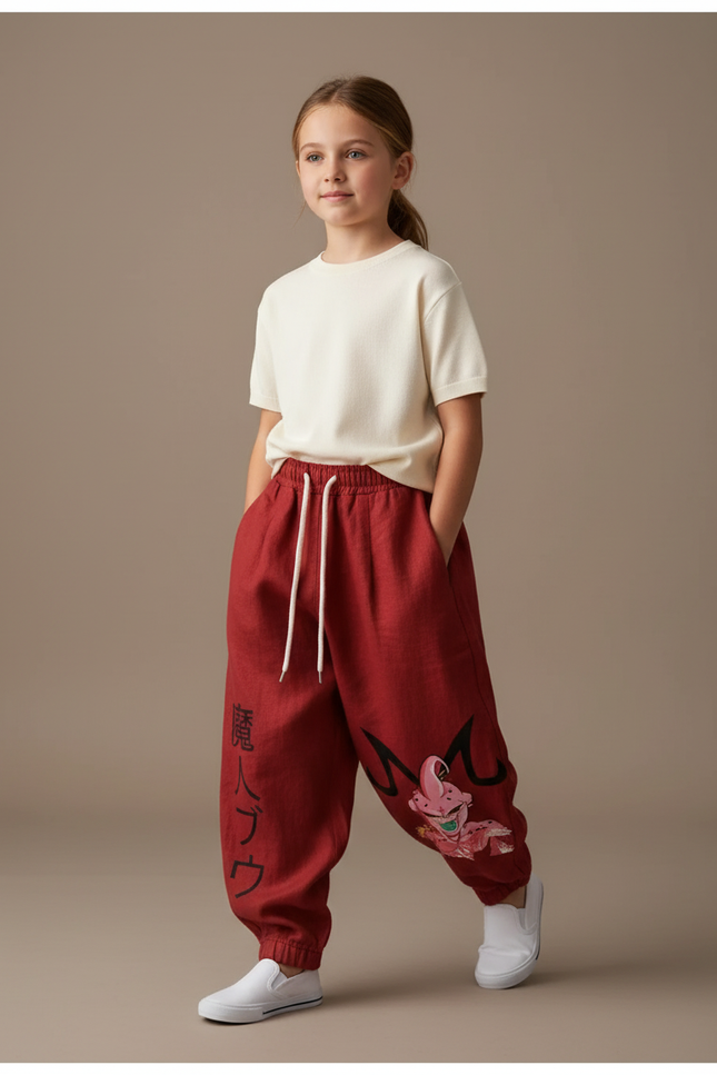 Pantalon Baggy Rouge Coton Ample Majin Buu Enfant - Lin