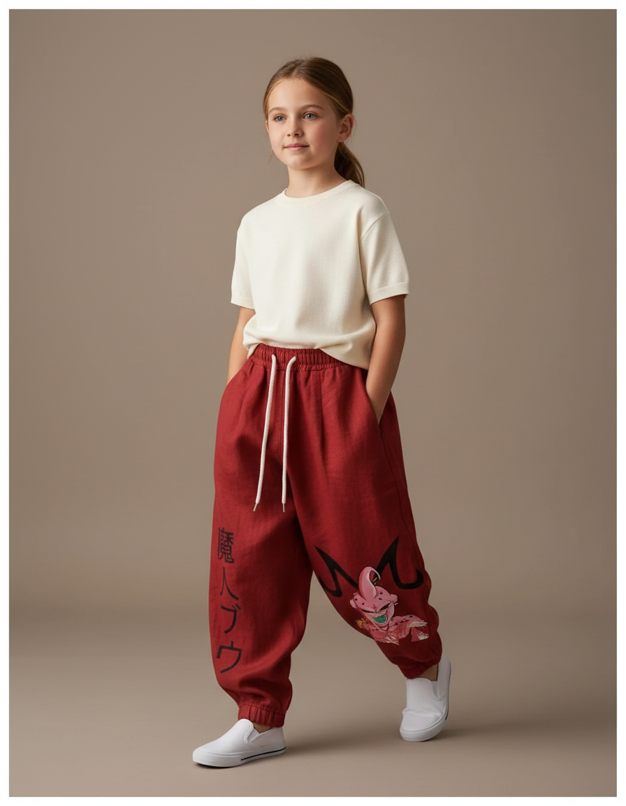 Pantalon Baggy Rouge Coton Ample Majin Buu Enfant - Lin
