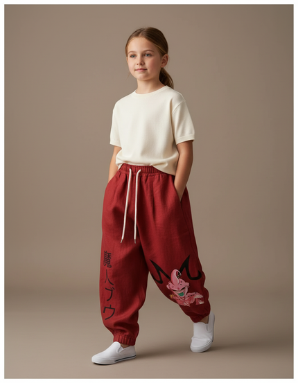 Pantalon Baggy Rouge Coton Ample Majin Buu Enfant - Lin
