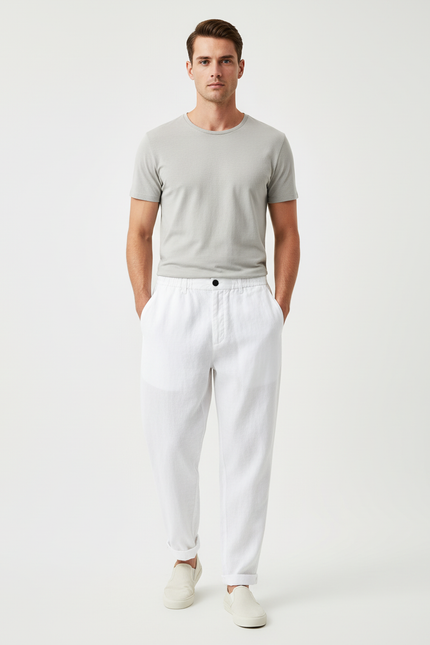 Pantalon Baggy Blanc Lin Droit Respirant Décontracté Homme