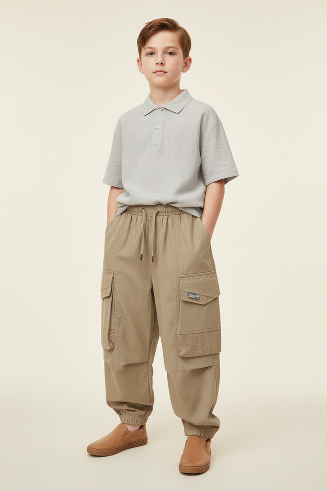 Pantalon Baggy Cargo Ample Kaki Décontracté Enfant - Toile