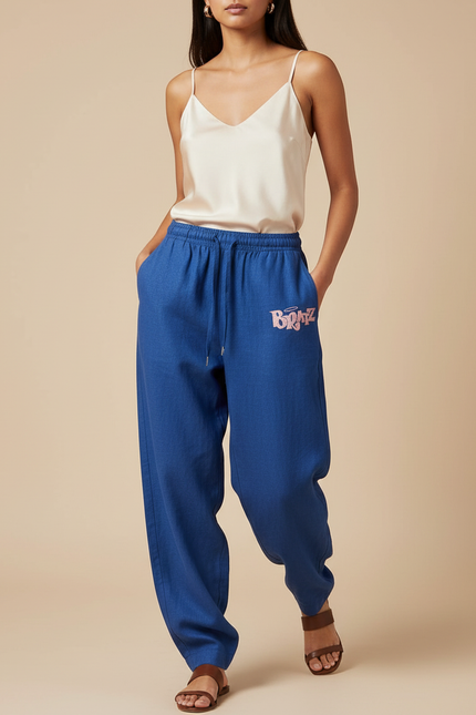 Pantalon Baggy Bleu Imprimé Bratz Cordon Fluide - Lin