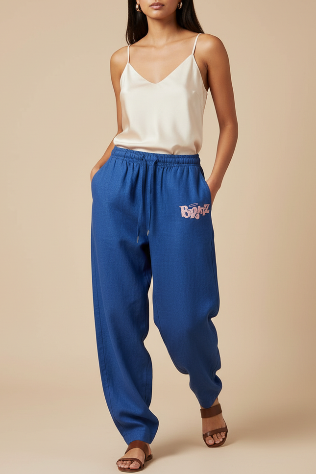 Pantalon Baggy Bleu Imprimé Bratz Cordon Fluide - Lin
