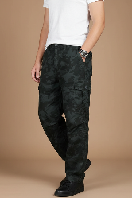 Pantalon Baggy Camouflage Cargo Coton Homme Décontracté - Vert