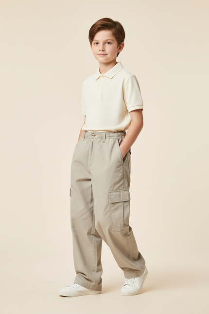 Pantalon Baggy Beige Cargo Ample Coton Garçon