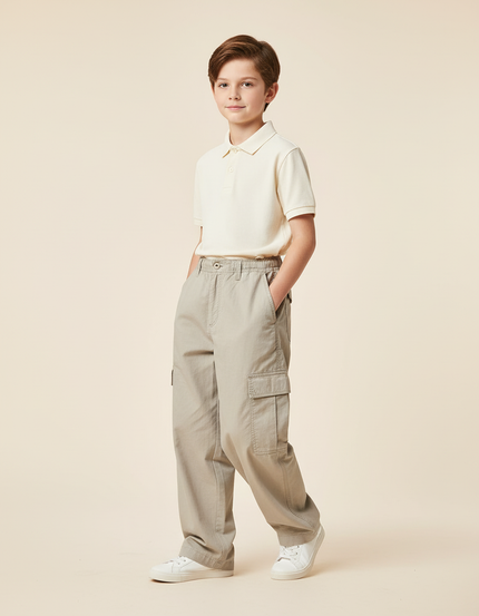 Pantalon Baggy Beige Cargo Ample Coton Garçon