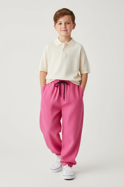 Pantalon Baggy Rose Fuschia Ample Lin Enfant