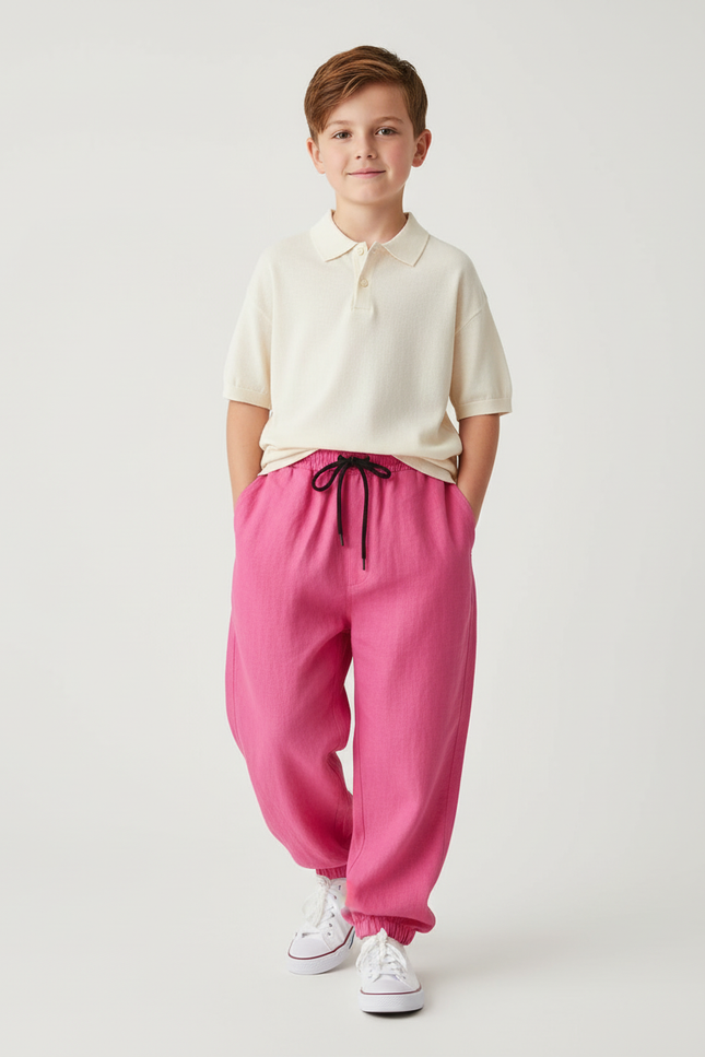 Pantalon Baggy Rose Fuschia Ample Lin Enfant
