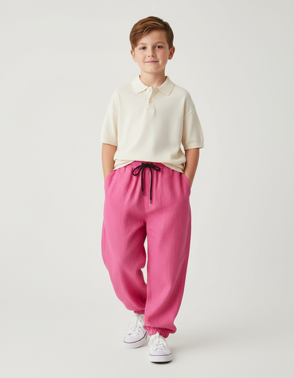 Pantalon Baggy Rose Fuschia Ample Lin Enfant