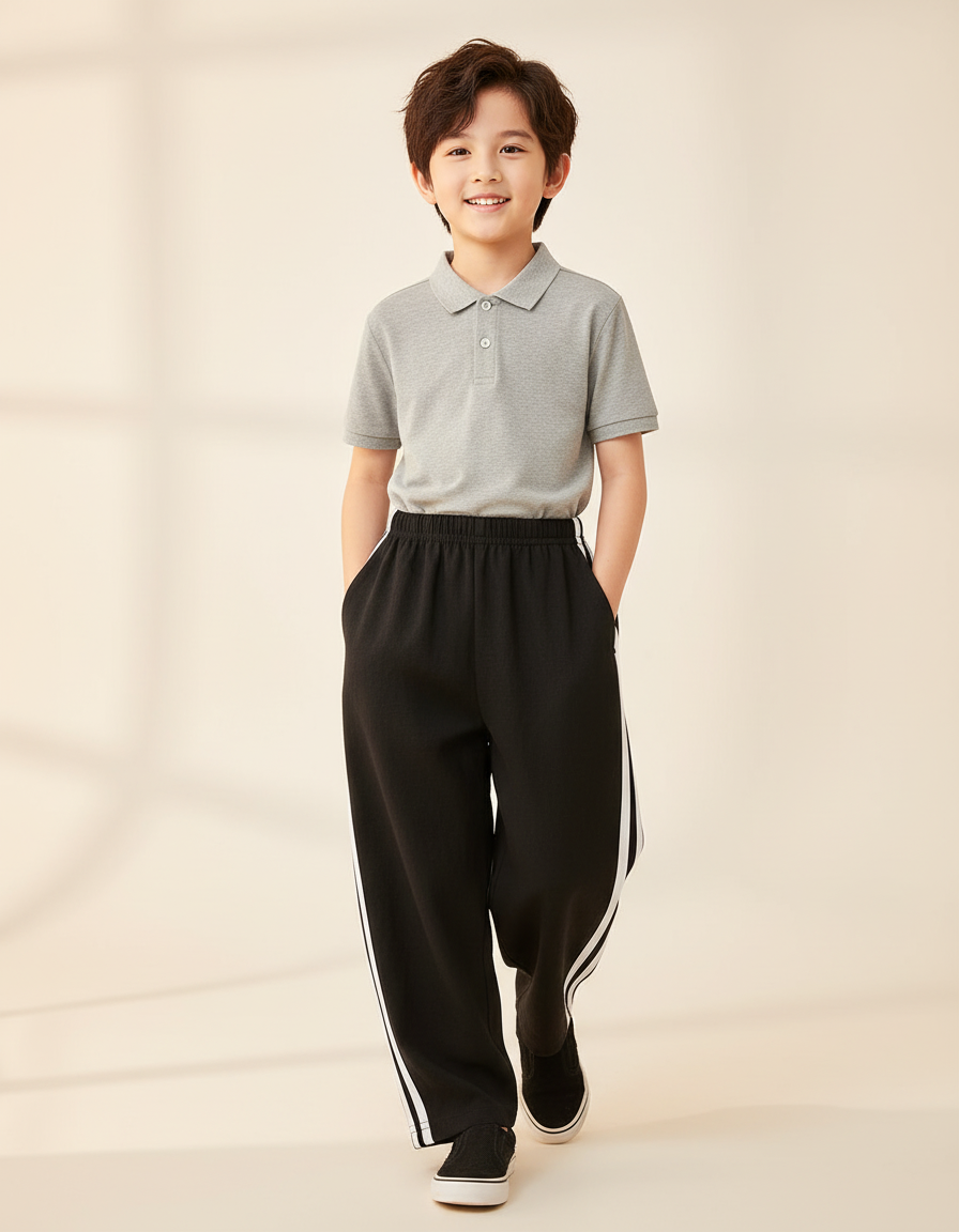 Pantalon Baggy Noir Ample Rayures Blanches Enfant Sport - Molleton