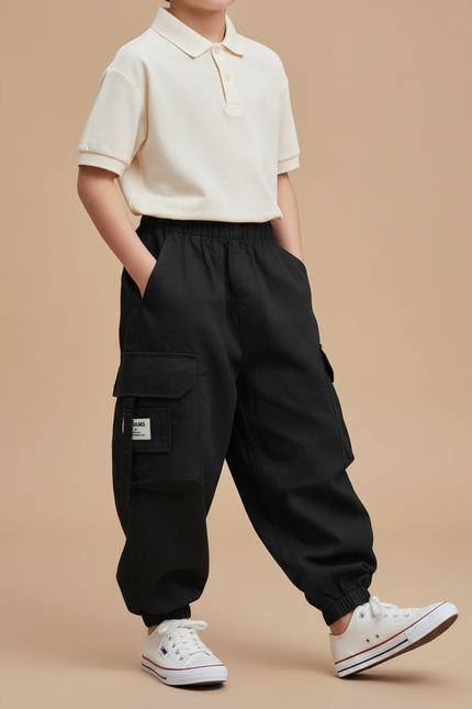 Pantalon Baggy Noir Cargo Décontracté Garçon - Polyester